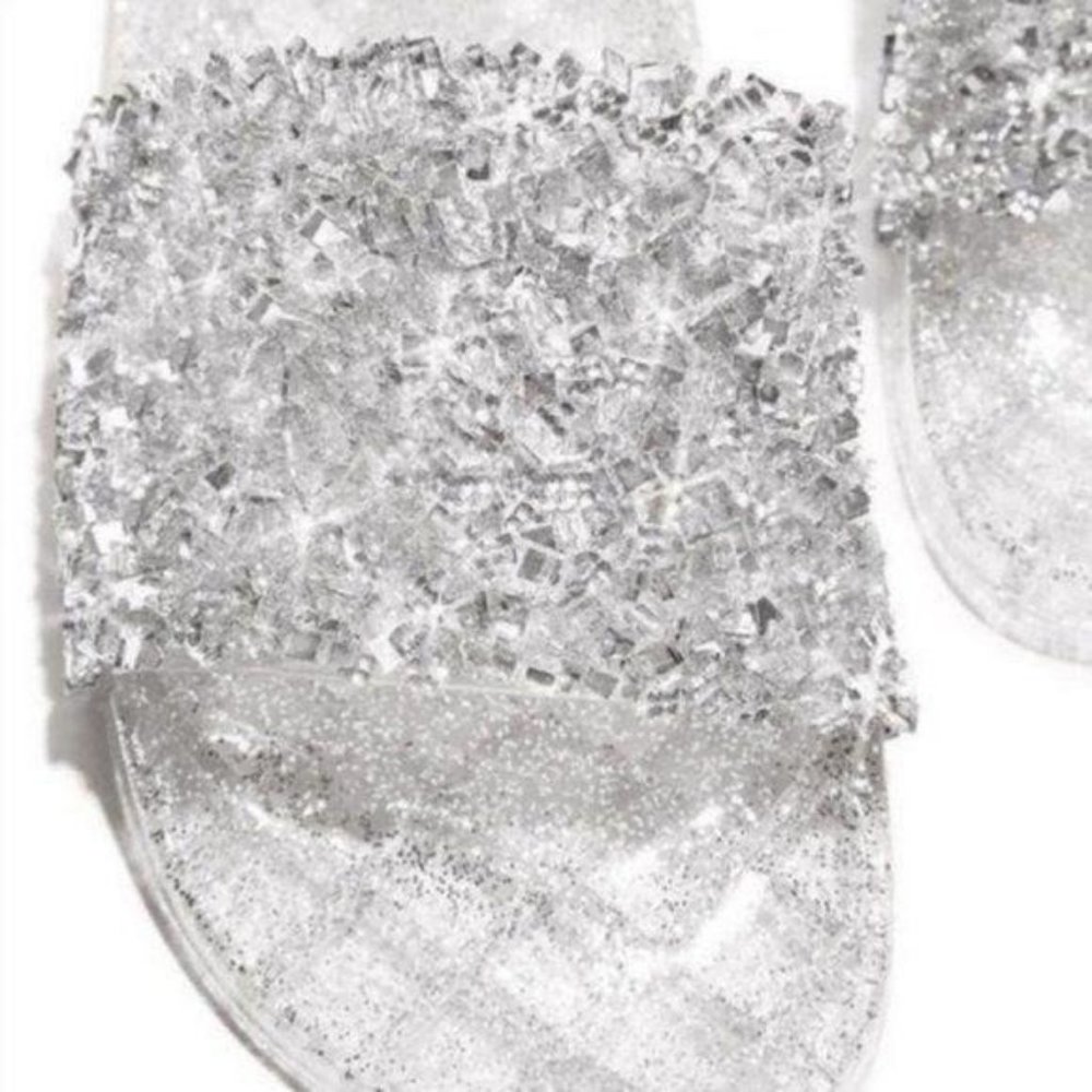 !!RESTOCKED!! Silver Embellished Sparkle Slides - Picture 3 of 6